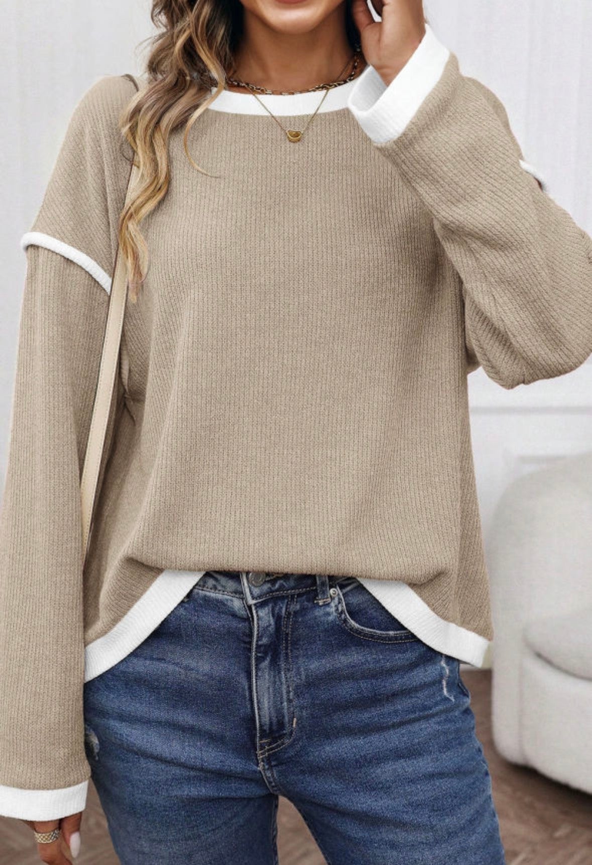 Beige Knit Loose Top