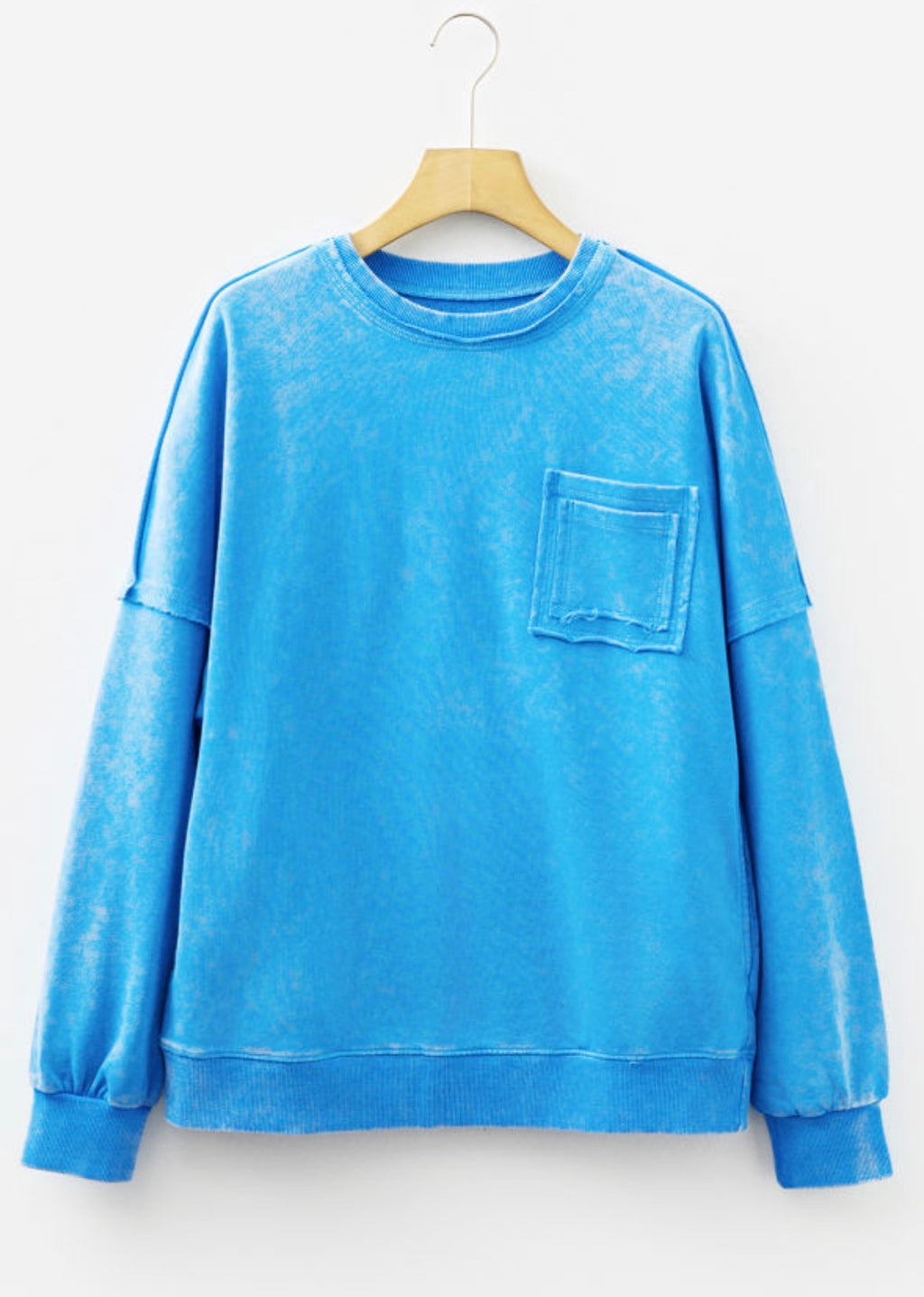 Blue Mineral Wash Raw Seam Sweatshirt