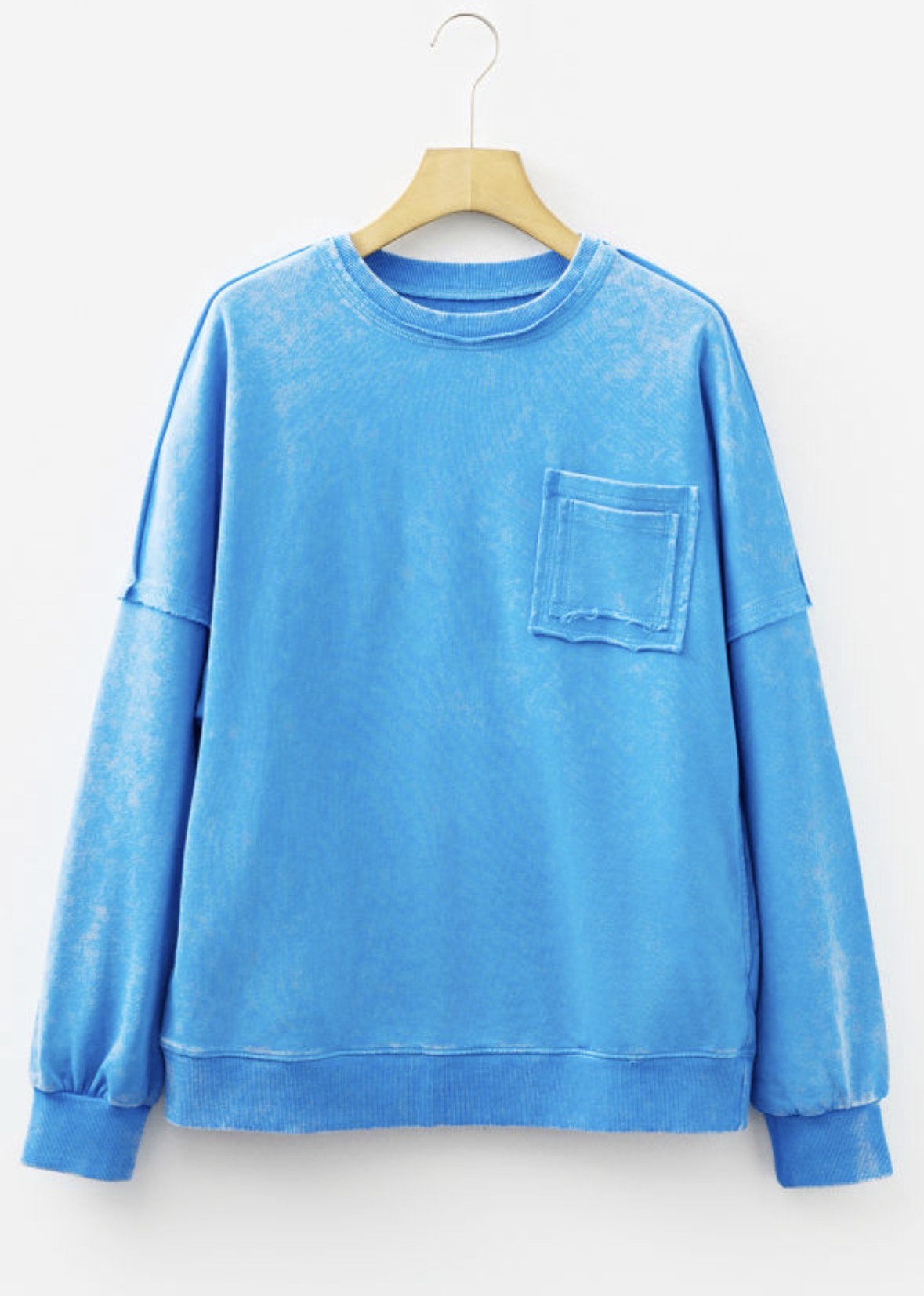 Blue Mineral Wash Raw Seam Sweatshirt