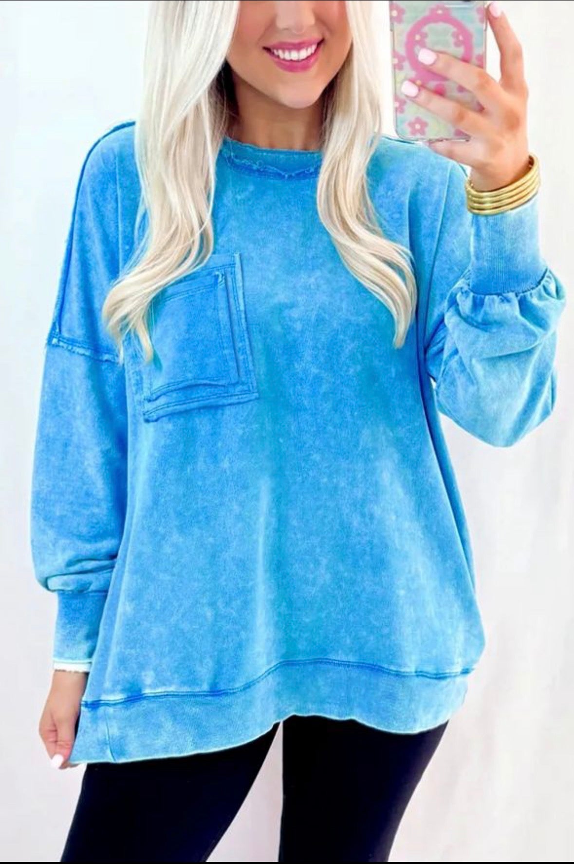 Blue Mineral Wash Raw Seam Sweatshirt